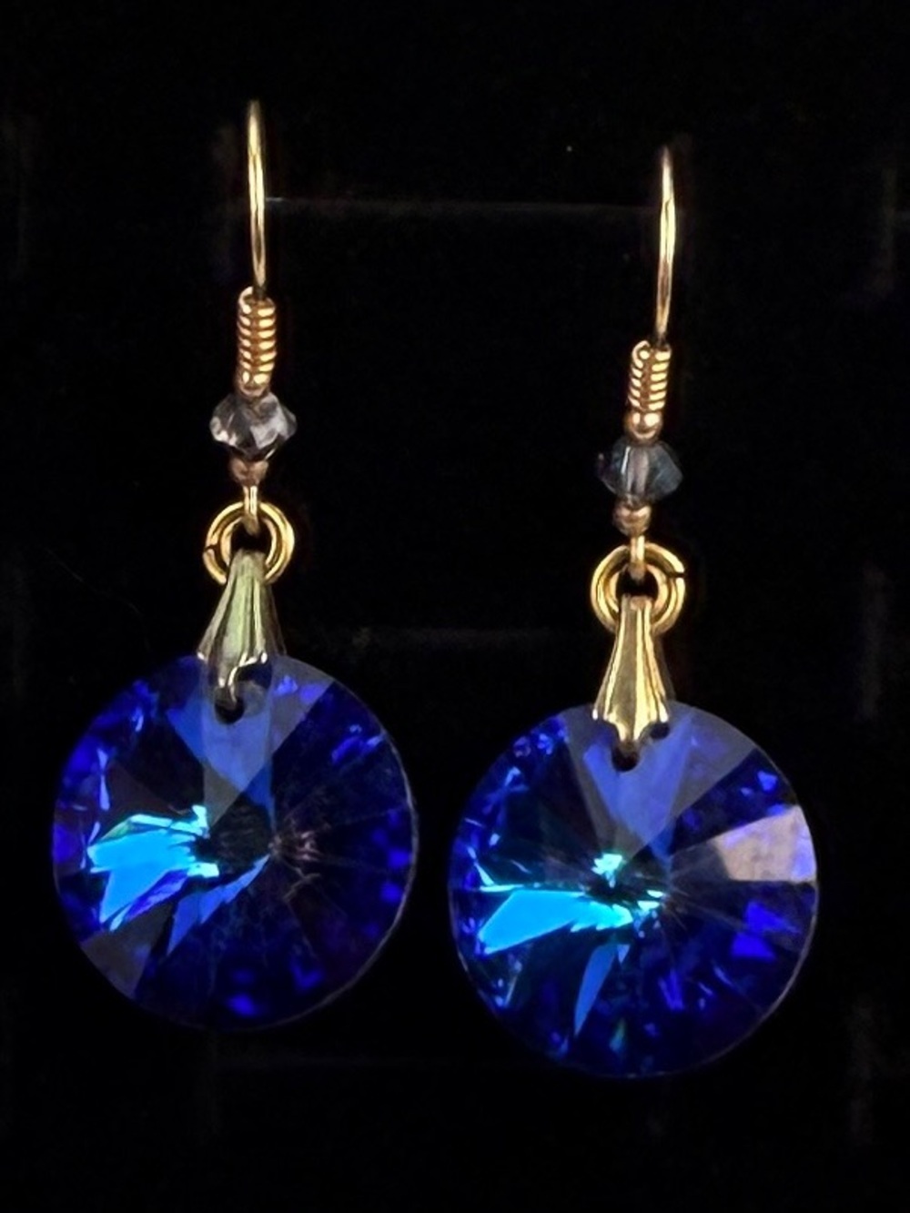Vintage Blue Crystal Accent Pierced Dangle Earrings
